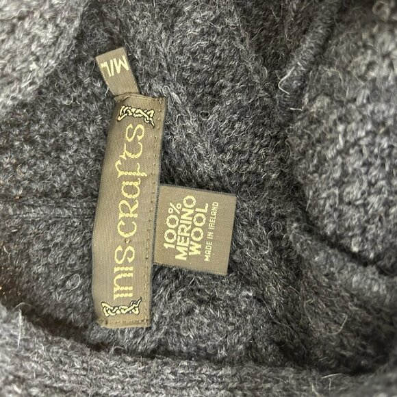 Inis Crafts Aran Crafts Poncho M/L Gray 100% Merino Wool Knit Fisherman Irish - Picture 5 of 10